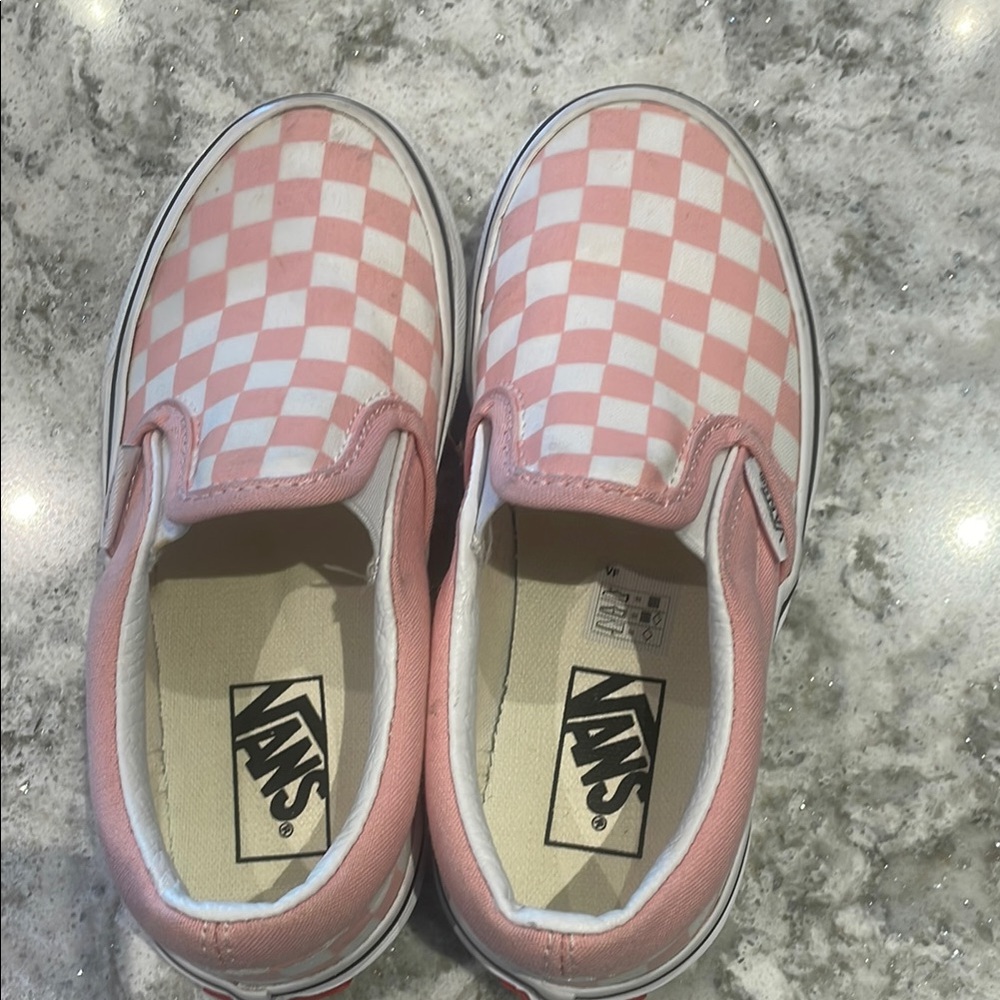 Vans Pink and White Checkered Slip-On Sneakers